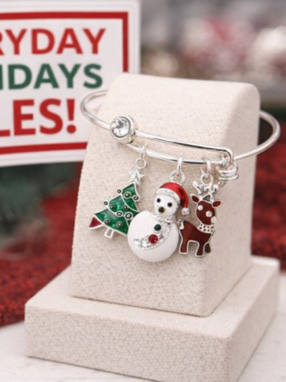 Womens Charming Expand Holiday Christmas Theme Silver Slip on Bracelet